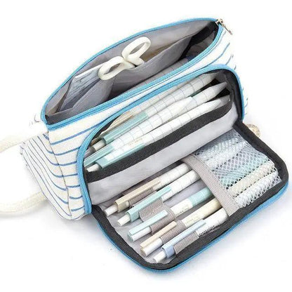 Big Storage Large Capacity Pencil Case Kids Pencil Bag For Students Vintage Grid Print Fabric Stationary Bag School Supply