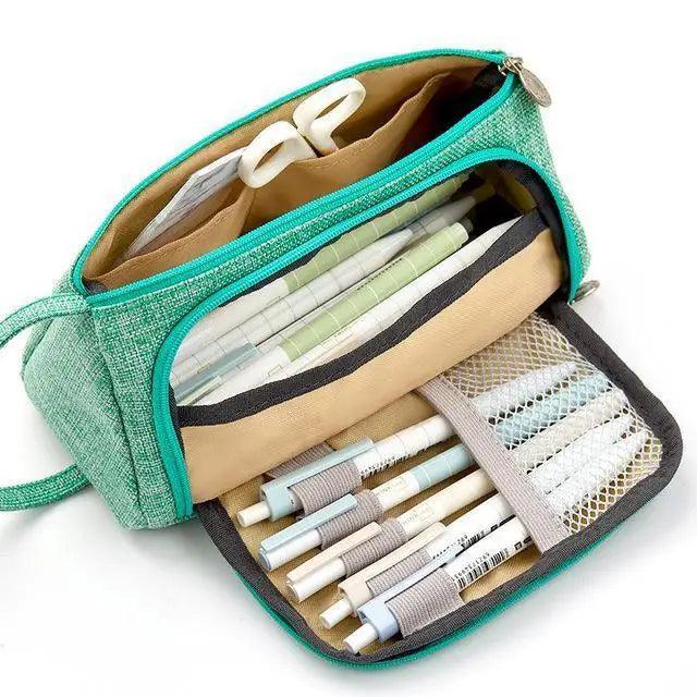 Big Storage Large Capacity Pencil Case Kids Pencil Bag For Students Vintage Grid Print Fabric Stationary Bag School Supply