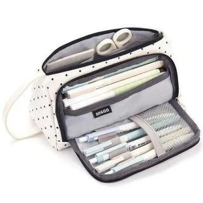 Big Storage Large Capacity Pencil Case Kids Pencil Bag For Students Vintage Grid Print Fabric Stationary Bag School Supply