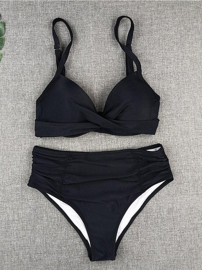 Bikini Swimwear Women High Waist Swimsuit Solid Color Bikini Set Women's Push Up Underwire Top Bottom Bikini Bathing Swimsuits Beach Wear Padded Push Up Bikini Set Female