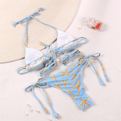 Bikini Triangle Adjust Swimwear Women's Crisscross Halter Bikini Lace Up Back Bandage Two Piece Strappy Bathing Suits G String Thong Swimwear Women Bathing Suit Hollow Out Quality Pleated Swimsuit Female Double-Sided Bikini Set