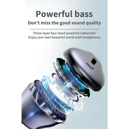 Black Bluetooth-Compatible Wireless Bass Ear Buds Stereo Headphone With Mic Touch Control Bluetooth Lightweight Earphones