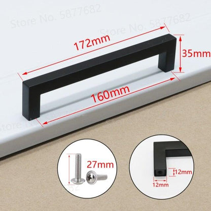 Black Cabinet Handle Square Furniture Hardware Stainless Steel Kitchen Door Knobs Cupboard Wardrobe Drawer Pulls Furniture Handle Drawer Pull Hardware Stainless Steel Kitchen Drawer Pulls Cabinet Handles