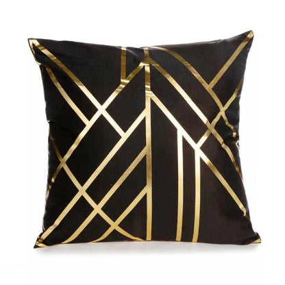 Black Gold Pillow Geometric Cushion Hot Pillows For Chairs Seat Pillowcase Black Striped Pillow Case  Luxury Soft Cushion Covers Decor Home Livingroom Decoration 45x45CM