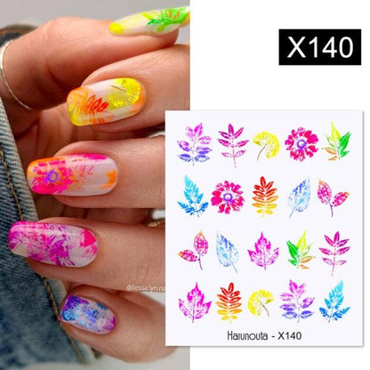 Black Lines Flower Leaves Water Decals Stickers Floral Face Marble Pattern Slider For Nails Summer Nail Art Decoration Summer Stickers on Nails Simple Summer Slider for Manicure Nail Art Watermark Manicure Decor