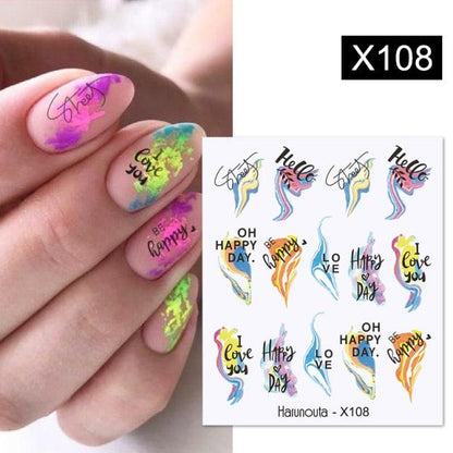 Black Lines Flower Leaves Water Decals Stickers Floral Face Marble Pattern Slider For Nails Summer Nail Art Decoration Summer Stickers on Nails Simple Summer Slider for Manicure Nail Art Watermark Manicure Decor