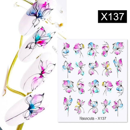 Black Lines Flower Leaves Water Decals Stickers Floral Face Marble Pattern Slider For Nails Summer Nail Art Decoration Summer Stickers on Nails Simple Summer Slider for Manicure Nail Art Watermark Manicure Decor