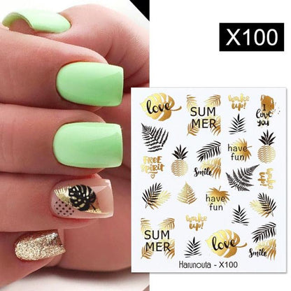 Black Lines Flower Leaves Water Decals Stickers Floral Face Marble Pattern Slider For Nails Summer Nail Art Decoration Summer Stickers on Nails Simple Summer Slider for Manicure Nail Art Watermark Manicure Decor