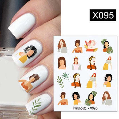 Black Lines Flower Leaves Water Decals Stickers Floral Face Marble Pattern Slider For Nails Summer Nail Art Decoration Summer Stickers on Nails Simple Summer Slider for Manicure Nail Art Watermark Manicure Decor