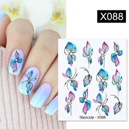 Black Lines Flower Leaves Water Decals Stickers Floral Face Marble Pattern Slider For Nails Summer Nail Art Decoration Summer Stickers on Nails Simple Summer Slider for Manicure Nail Art Watermark Manicure Decor