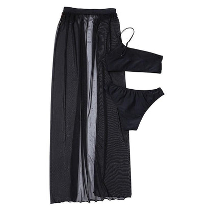 Black Mesh Bikini Cover Up Set Women Bathing Outfits Adults Solid Color One Shoulder Bikini Top  Mesh See Through Crochet Off Shoulder Crop Tops 2 Piece Bikini Swimsuit Cover-ups Beach Summer Outfits