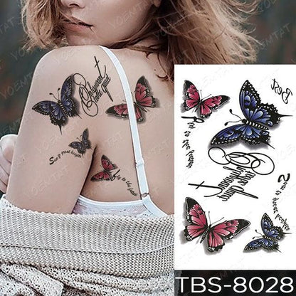 Black Sketchs Flowers Waterproof Temporary Tattoo Sticker Chest Flash Tattoo Wolf Diamond Flower Body Art Arm Fake Tattoo For Womens Men