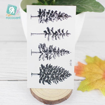 Black Temporary Waterproof Tattoo Sticker Mountains Tree Body Decoration Elegant Stylish Design
