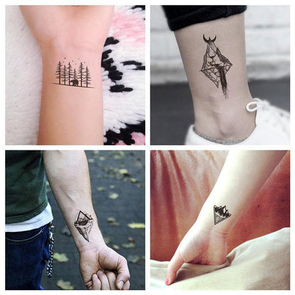 Black Temporary Waterproof Tattoo Sticker Mountains Tree Body Decoration Elegant Stylish Design