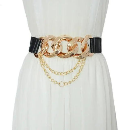 Black Vintage Ladies Dress Belt Charming Chain Buckle Elastic Luxurious Women Belt Metal Chain Style Party Fashion Belts For Ladies