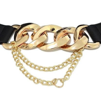 Black Vintage Ladies Dress Belt Charming Chain Buckle Elastic Luxurious Women Belt Metal Chain Style Party Fashion Belts For Ladies
