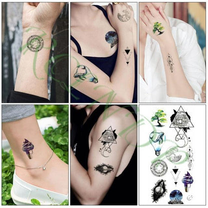 Black Waterproof Temporary Tattoo Sticker Different Design Colorful Fake Tattoo Arm Hand For Halloween Party Womens Mens