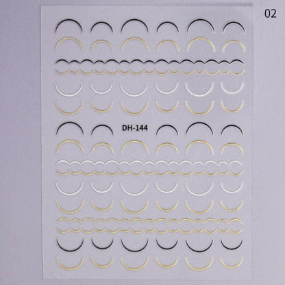 Black White 3D Nail Stickers Metal Gold Silver Geometric Tassel Strip Line Adhesive Transfer Decals Nail Art Design  Gold Silver Metal Nail Sticker  Metallic Curve Strip Line Nail Decal Self-Adhesive 3D Wave Design Nail Tips Decorations Manicure for Women