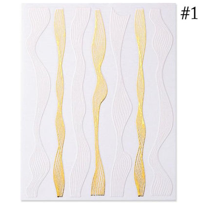 Black White 3D Nail Stickers Metal Gold Silver Geometric Tassel Strip Line Adhesive Transfer Decals Nail Art Design  Gold Silver Metal Nail Sticker  Metallic Curve Strip Line Nail Decal Self-Adhesive 3D Wave Design Nail Tips Decorations Manicure for Women