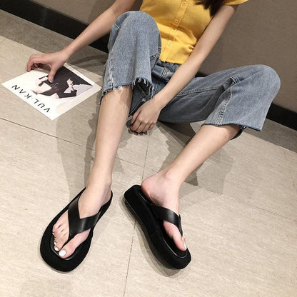 Black White Thick Bottom Flip Flops Women Famous Design Clip Toe Slippers Platform Slides Beach Comfort Thong Style Flip Flops Sandals For Women With Arch Support For Comfortable Walk