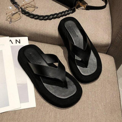 Black White Thick Bottom Flip Flops Women Famous Design Clip Toe Slippers Platform Slides Beach Comfort Thong Style Flip Flops Sandals For Women With Arch Support For Comfortable Walk