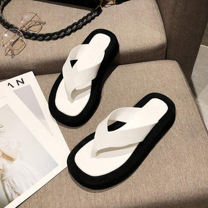 Black White Thick Bottom Flip Flops Women Famous Design Clip Toe Slippers Platform Slides Beach Comfort Thong Style Flip Flops Sandals For Women With Arch Support For Comfortable Walk