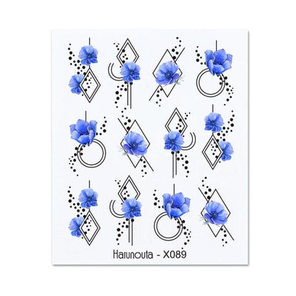 Blue Marble Water Decal Sticker Wave Line Flower Leaf Tree Summer Slider Decor For Manicuring Nail Art Watermarks Curve Graffiti Nail Design for Acrylic Nail Supplies Designer Nail Decorations for Women Girls Kids