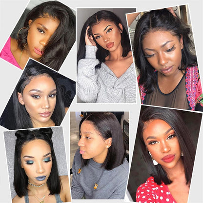 Bob Wig Short Lace Front Human Hair Wigs For Women Brazilian Bone Straight Frontal Wig Short Pixie Cut Human Hair Wigs For Black Women Gifts for Girlfriends