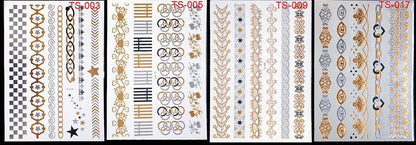 Body Tattoo Art Painting Stickers Glitter Gold Silver Temporary Waterproof Nontoxic Long Lasting Tattoos