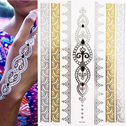 Body Tattoo Art Painting Stickers Glitter Gold Silver Temporary Waterproof Nontoxic Long Lasting Tattoos