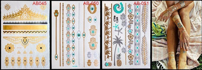 Body Tattoo Art Painting Stickers Glitter Gold Silver Temporary Waterproof Nontoxic Long Lasting Tattoos