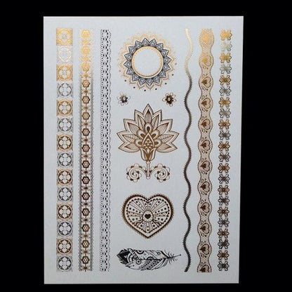Body Tattoo Art Painting Stickers Glitter Gold Silver Temporary Waterproof Nontoxic Long Lasting Tattoos