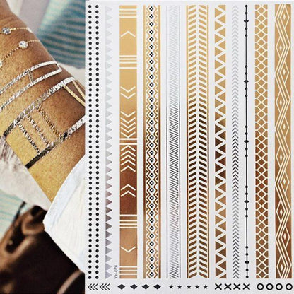 Body Tattoo Art Painting Stickers Glitter Gold Silver Temporary Waterproof Nontoxic Long Lasting Tattoos