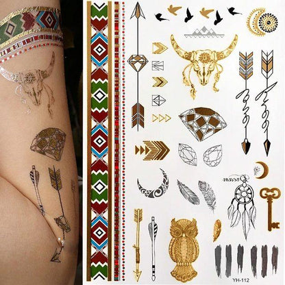 Body Tattoo Art Painting Stickers Glitter Gold Silver Temporary Waterproof Nontoxic Long Lasting Tattoos