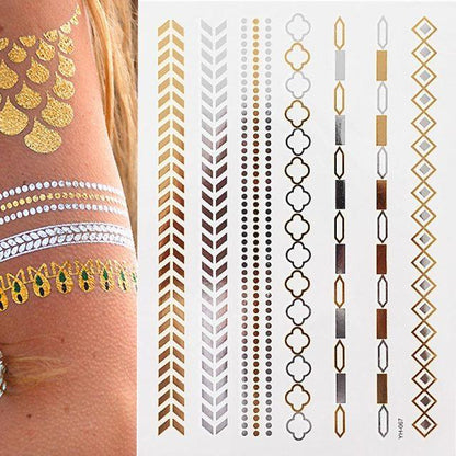 Body Tattoo Art Painting Stickers Glitter Gold Silver Temporary Waterproof Nontoxic Long Lasting Tattoos