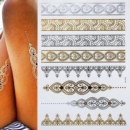 Body Tattoo Art Painting Stickers Glitter Gold Silver Temporary Waterproof Nontoxic Long Lasting Tattoos