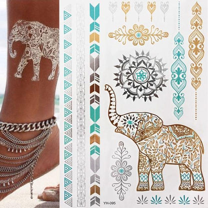 Body Tattoo Art Painting Stickers Glitter Gold Silver Temporary Waterproof Nontoxic Long Lasting Tattoos
