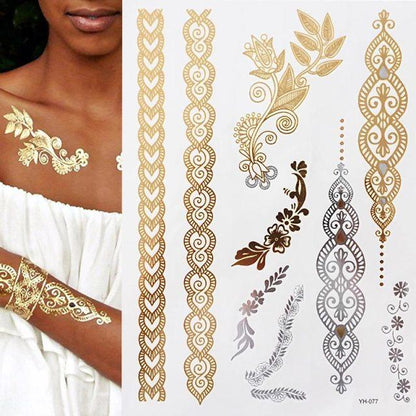 Body Tattoo Art Painting Stickers Glitter Gold Silver Temporary Waterproof Nontoxic Long Lasting Tattoos