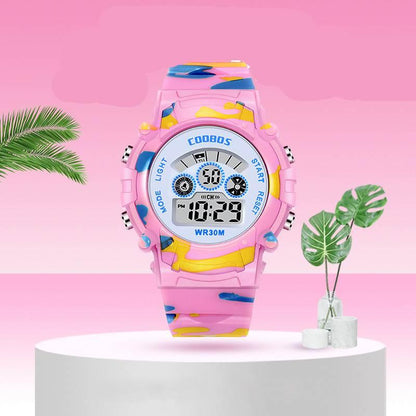 Boys Sports Military Kids Digital Watches Student Childrens Watch Fashion Luminous Led Alarm Camouflage Green Waterproof 7 Color Led Backlight Multifuction Wristwatch For Boys Girls