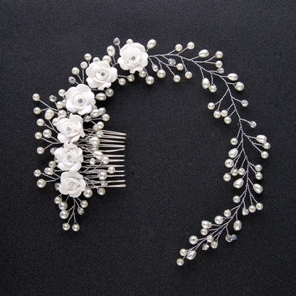 Bridal Wedding Crystal Bride Hair Accessories Pearl Flower Headband Handmade Hairband Beads Decoration Hair Comb Gorgeous Hair Accessories For Women