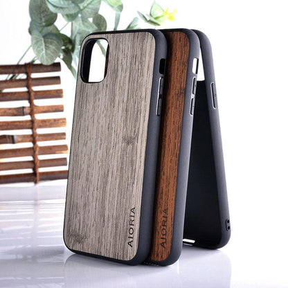 Brown Simple Easy Grip Wooden Design Slim Case for iPhone 11 14 12 13 Pro XS Max x XR mini SE2 SE 7 6 8 6s Plus Cover Wood Bamboo Pattern Leather Vintage Case
