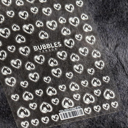 Bubble Cute Black Red Hearts Nail Stickers Nail Art Decorations Nail Decals Design Self-Adhesive 3D Wave Design Decoration for Women Girls Adhesive Striping Tape Nail Art Stickers