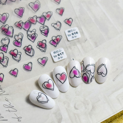 Bubble Cute Black Red Hearts Nail Stickers Nail Art Decorations Nail Decals Design Self-Adhesive 3D Wave Design Decoration for Women Girls Adhesive Striping Tape Nail Art Stickers