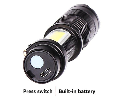 Built in battery XP-G Q5 Zoom Focus Mini led Flashlight Torch Lamp Lantern 2000 Lumen Adjustable Penlight Waterproof T6 light  Focus IP65 Water-Resistant Portable for Indoor and Outdoor Camping Hiking
