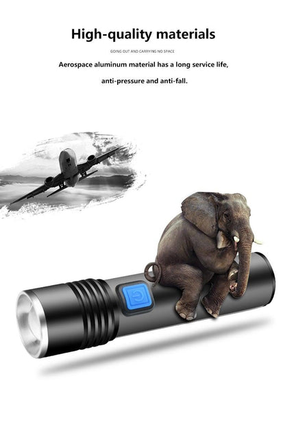Built in battery XP-G Q5 Zoom Focus Mini led Flashlight Torch Lamp Lantern 2000 Lumen Adjustable Penlight Waterproof T6 light  Focus IP65 Water-Resistant Portable for Indoor and Outdoor Camping Hiking