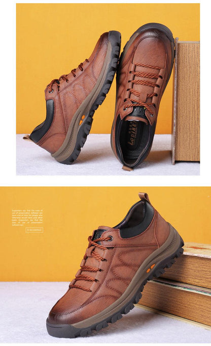 Business Black Leather Mens Casual Shoes Spring Lace-up Platform Travel Shoes Wear-Resistant Shoes Elegant Style Men's Shoes Flat Round Toe Fashion Dress Shoes For Men