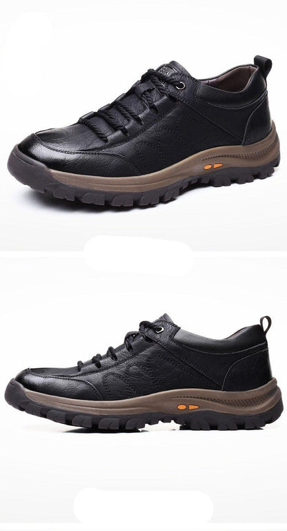 Business Black Leather Mens Casual Shoes Spring Lace-up Platform Travel Shoes Wear-Resistant Shoes Elegant Style Men's Shoes Flat Round Toe Fashion Dress Shoes For Men