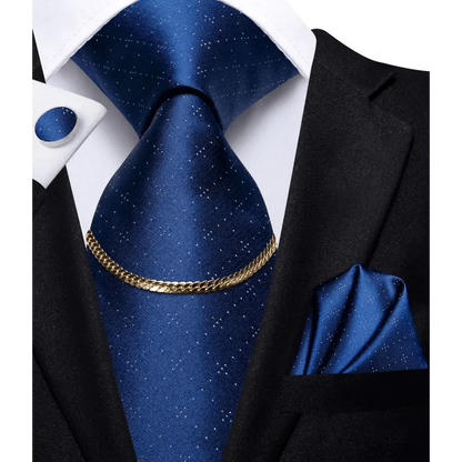 Business Black Silk Necktie Chain Classic Tie Square Handkerchief Elegant Cufflink Wedding Formal Neckties For Men