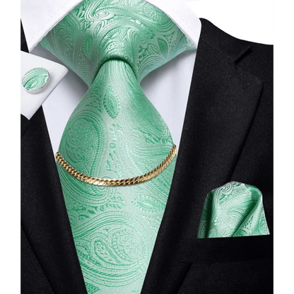 Business Black Silk Necktie Chain Classic Tie Square Handkerchief Elegant Cufflink Wedding Formal Neckties For Men