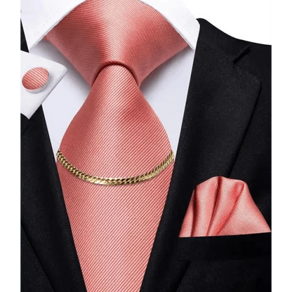 Business Black Silk Necktie Chain Classic Tie Square Handkerchief Elegant Cufflink Wedding Formal Neckties For Men